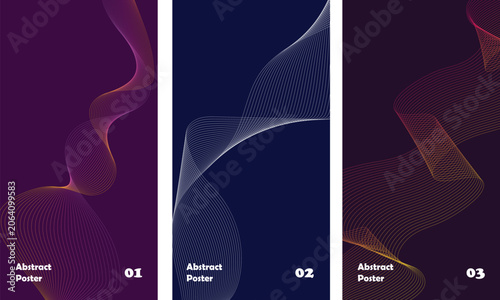 Dynamic abstract poster featuring elegant flowing purple and orange wavy lines creating a modern artistic design