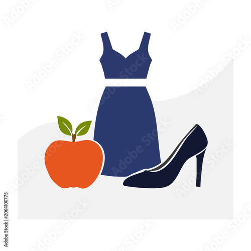 Flat design illustration of dress shoe and apple
