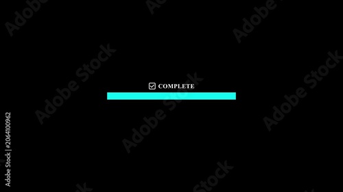 Minimalist digital loading bar animation showing progress transitioning from loading to complete status on dark background for software user interface dashboard.