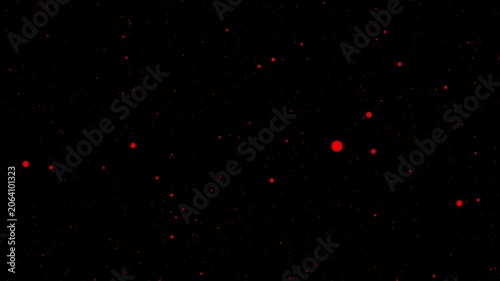 Abstract red particles moving through dark space creates atmospheric motion footage featuring glowing circular dots drifting across black background design.