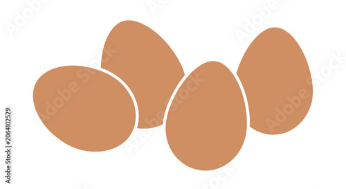 Photos Group of Four Brown Eggs, Simple Flat Icon, Isolated on White Background