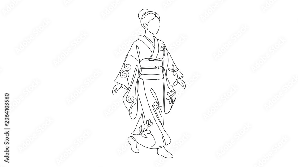 Naklejka premium Woman wearing traditional Japanese kimono walking.