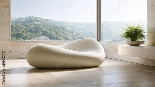 Organic shaped lounge chair designed for modern minimalist interiors, enhancing comfort and aesthetics in living spaces. Ideal for interior design projects, home staging, and contemporary furniture