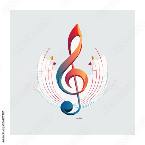 Colorful abstract treble clef with sound waves
