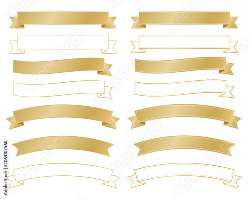 Gold 3D ribbon banner set