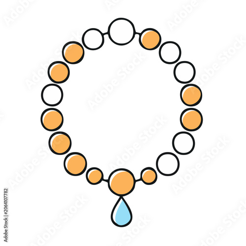 Flat design beaded necklace with teardrop pendant