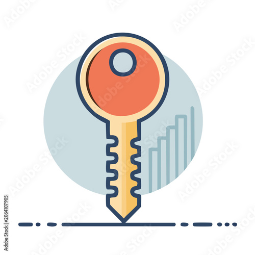 Flat design key icon with bar chart background