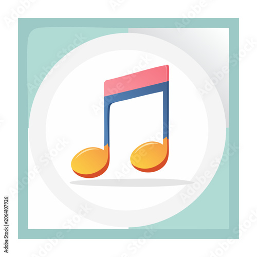 Flat design music note icon on light blue background