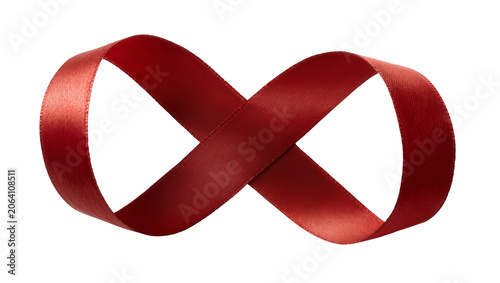 Obraz na plátně Red satin ribbon infinity symbol shape