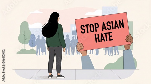 Woman holding a sign that says Stop Asian Hate at a protest.