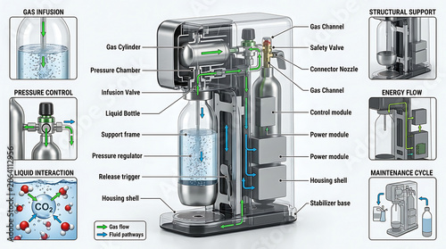 Beverage Carbonator Engineering Infographic Displaying Gas Infus