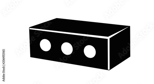Photos Black brick with three circular holes, isolated on white background, simple icon