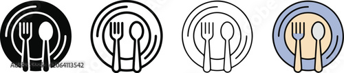 Photos Set of four plate icons with utensils and napkin on white
