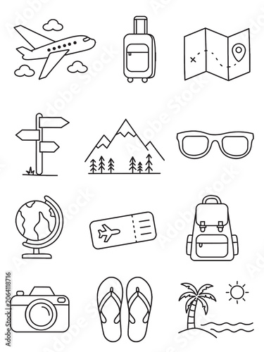 travel icon set. simple isolated graphic silhouette for design projects, web, social media