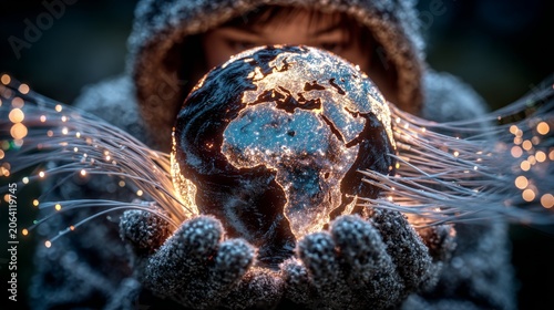 Network Engineers Holding Glowing Connected Globe as Symbol of Global Infrastructure