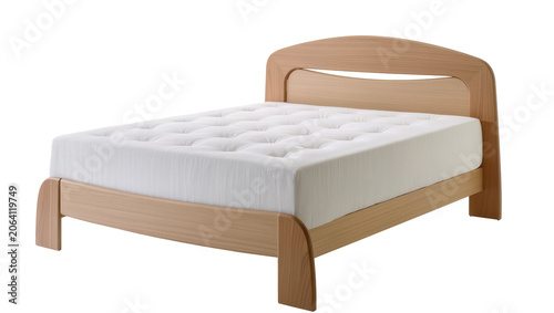 Obraz na plátně Modern wooden bed frame with white tufted mattress