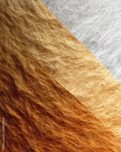 Abstract background with dynamic diagonal texture. Natural fibers in golden, brown, and white tones create an organic gradient, offering sophisticated visual depth