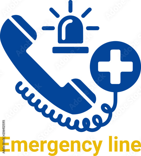 Emergency line contact icon element for design. Medical hotline symbol for urgent response. Helpline phone vector illustration with siren alert.