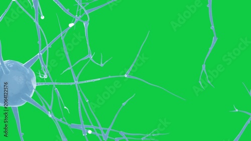 On play blue neuron drifting left branches spreading nodules sliding showing signal on transparent