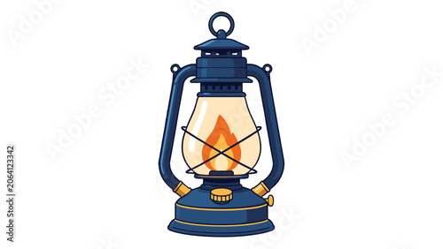 Canvastavla Antique oil lantern with burning flame cartoon vector icon