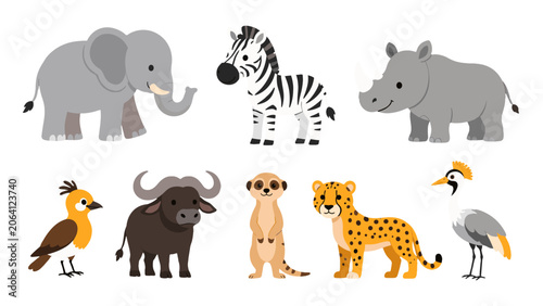 Photography Cute cartoon safari animals set isolated on white background