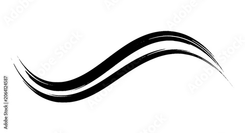 Konstfotografi Graphic black double curved line hand-drawn with a dry brush effect sw