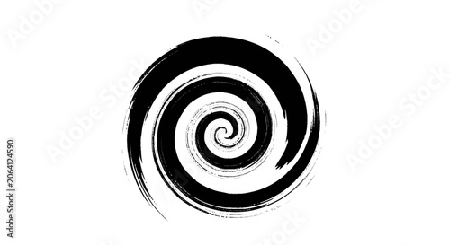 Bold black concentric brush strokes forming a partial abstract spiral 
