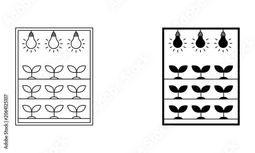 indoor vertical farming with plant sprouts and grow lights icon vector
