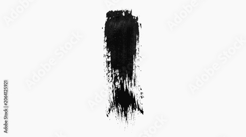 Bold black vertical paint mark with textured dry brushstrokes on a cle