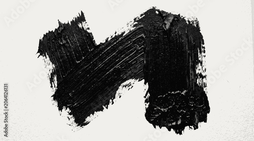 Broad black abstract paint mark with thick dry brush texture rugged fr