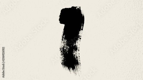 Thick dense black abstract brush stroke fragment with coarse dry brush