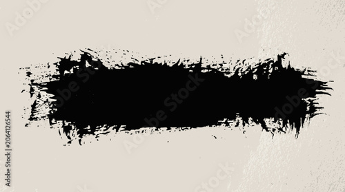 Dense black horizontal dry brush stroke with expressive rugged texture