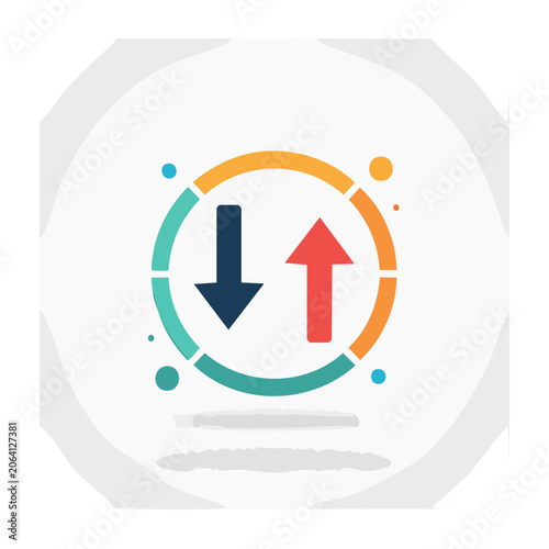 Flat design icon with up and down arrows and circular graph