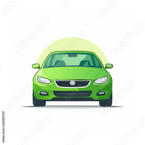 Green cartoon taxi car front view