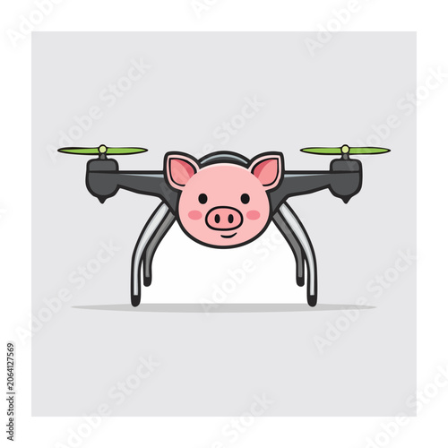 Pink pig flying in airplane vector illustration