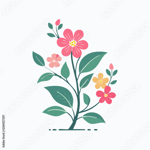 Stylized illustration of blooming flowers and leaves