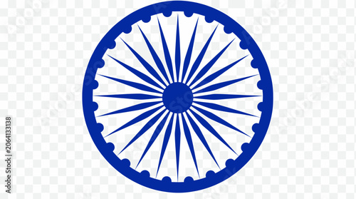 Tableau sur toile A vibrant blue Ashoka Chakra, a symbol of dharma and progress, with 24 spokes, on a transparent background
