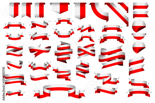 Poland Flag Ribbon Collection Set – Wavy Ribbon, Badge, Frame and Decorative Design Elements Vector Illustration