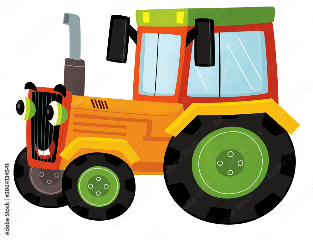 Naklejka premium cartoon farm ranch car farm ranch vehicle tractor transportation isolated background illustration for children