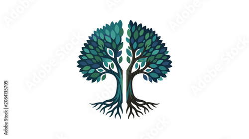 Stylized Tree of Life Symbol with Roots and Leaves.