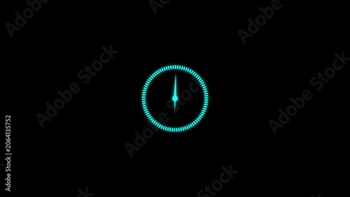 New blue dark clock animation video footage,12 hours clock footage on  black background