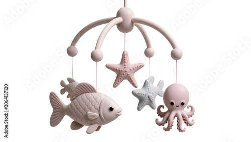 Fotografie Baby mobile with fish octopus, and starfish toys