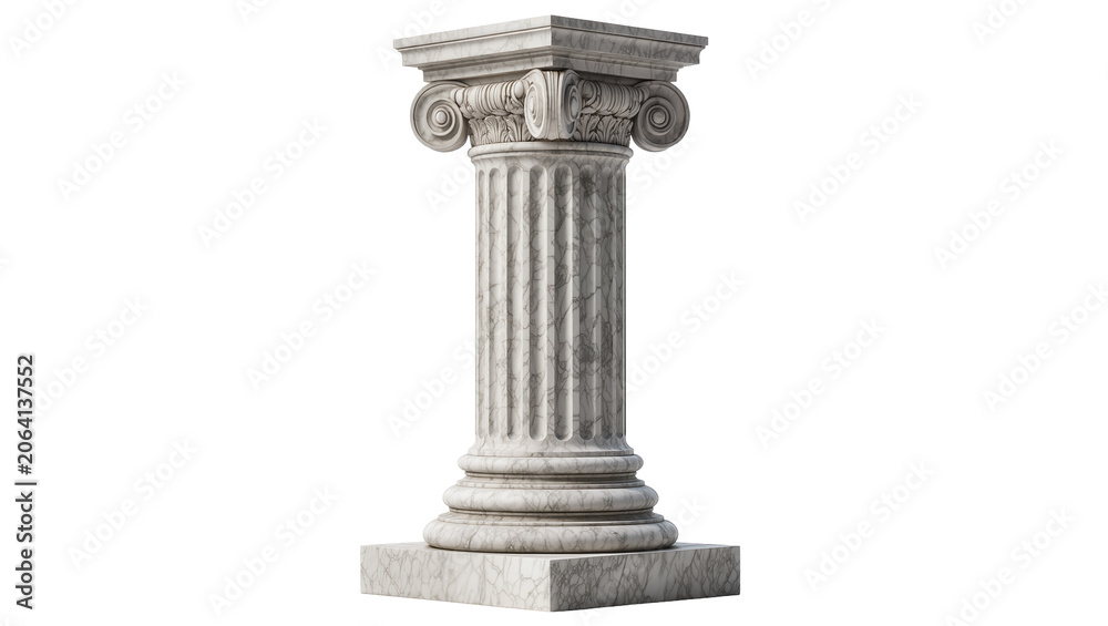 Fototapeta premium Ionic marble column with volutes and fluted shaft on square base