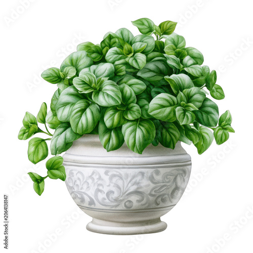 Leafy house plant in pot, isolated on transparent background