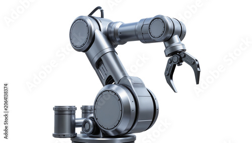 Schilderij op canvas Industrial robotic arm with gripper, metallic gray finish