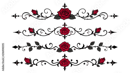 Gothic rose decorative divider set with ornate floral scrolls