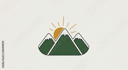 Minimalist mountain peaks illustration with rising sun background