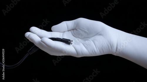 Conceptual Energy Connection with Glowing Hand and Hanging Power Cable
