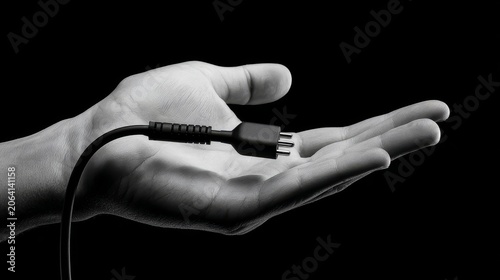 Minimalist Technology Illustration Featuring Light Formed Hand and Power Plug