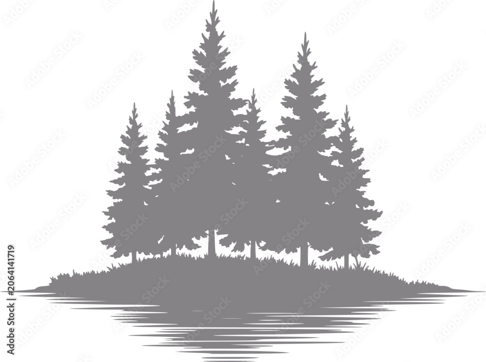 Obraz premium Silhouette of pine trees reflected in water